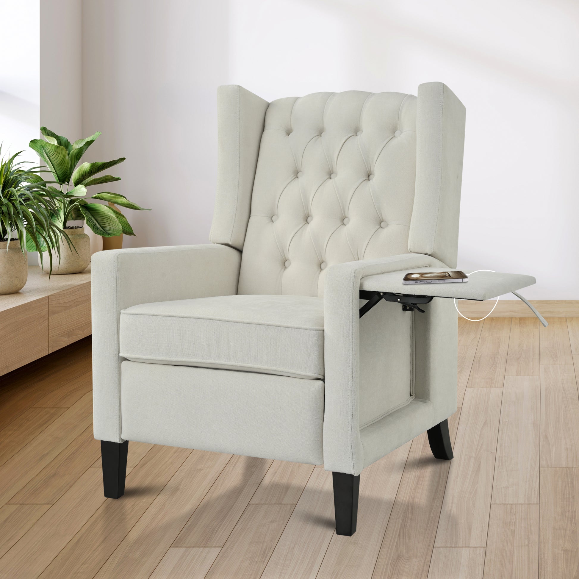 Manual Adjustable WingBack Recliner Chair. with Foldable Side Table, USB Charging ports,Modern Comfy PushBack Reclining Chairs for Living Room, Bedroom,Dorm, Office image 1