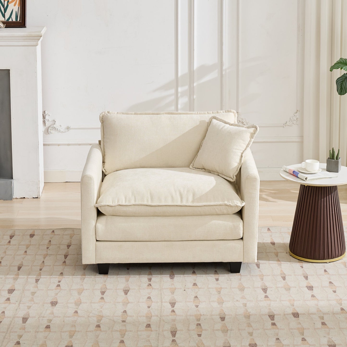 Cloud Sofa one Seat (Armrests are not included), Modern Sectional Couch, for Living Room Bedroom and Apartment, Comfy Double Layer Upholstered Seat Cushion, Breathable Chenille Fabric, Beige image 2