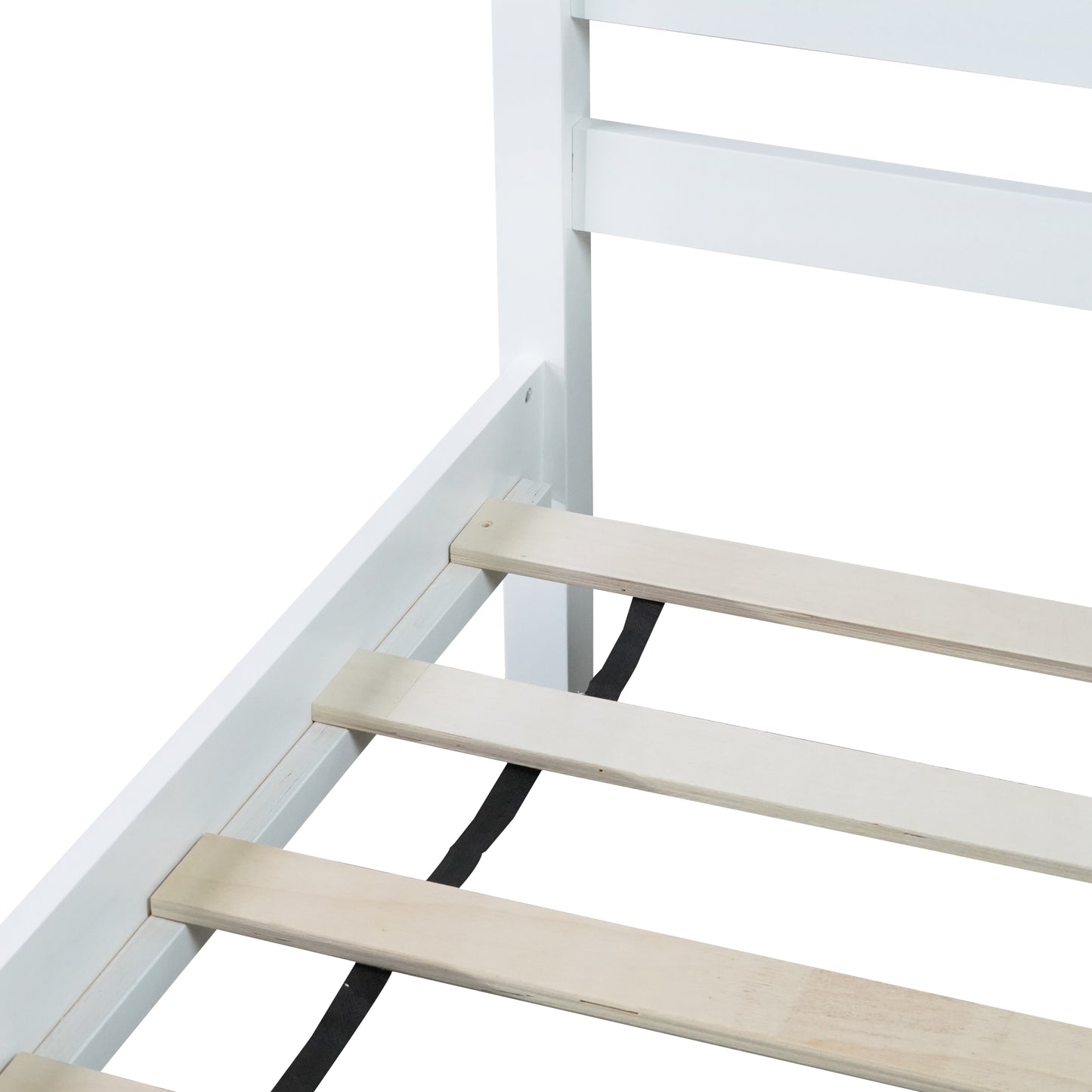 Twin Bed with Headboard and Footboard,Rubber Wood Bed,White image 5