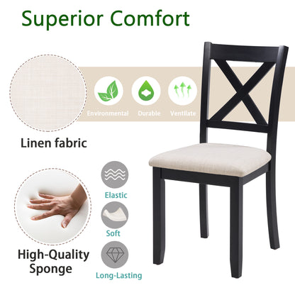 Dining Chairs Only, Wooden Dining Chairs Set of 4, Kitchen Chair with Padded Seat, Upholstered Side Chair for Dining Room, Living Room, Kitchen, Black & Beige two tone image 6