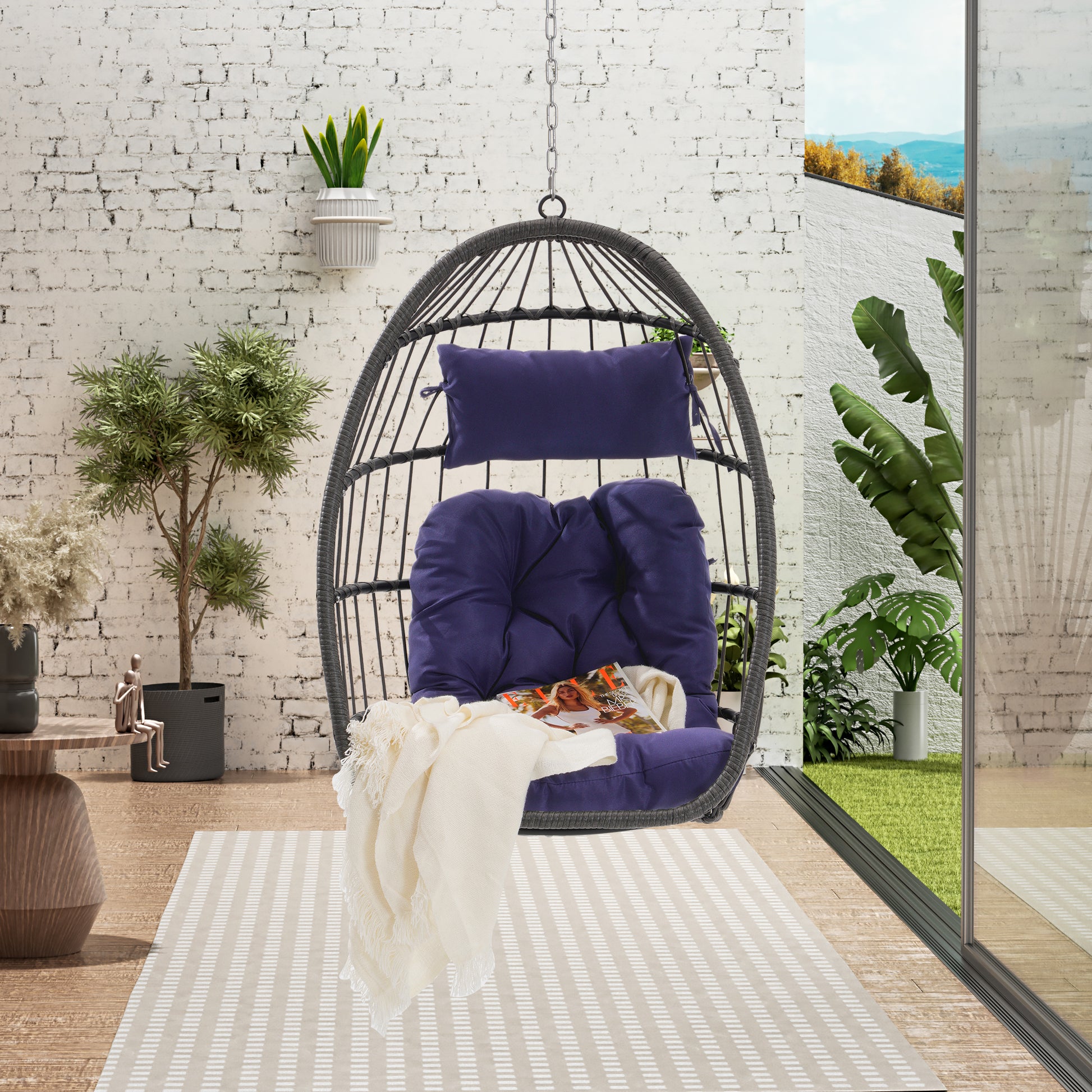 Outdoor Garden Rattan Egg Swing Chair Hanging Chair PE Hang Chair image 5