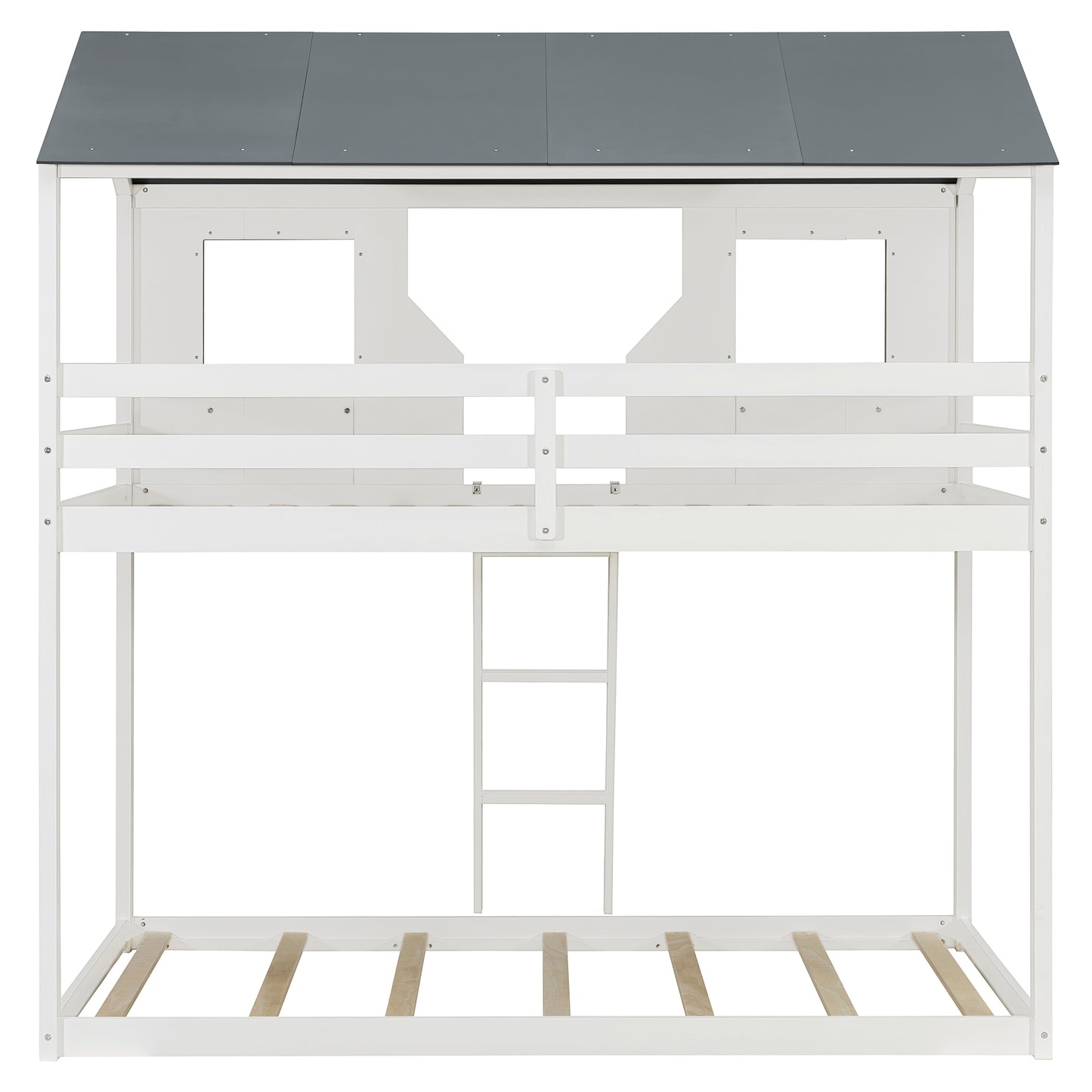 Twin Over Twin Bunk Bed Wood Bed with Roof, Window, Guardrail, Ladder (White)(OLD SKU: LT000045AAK-1) image 10