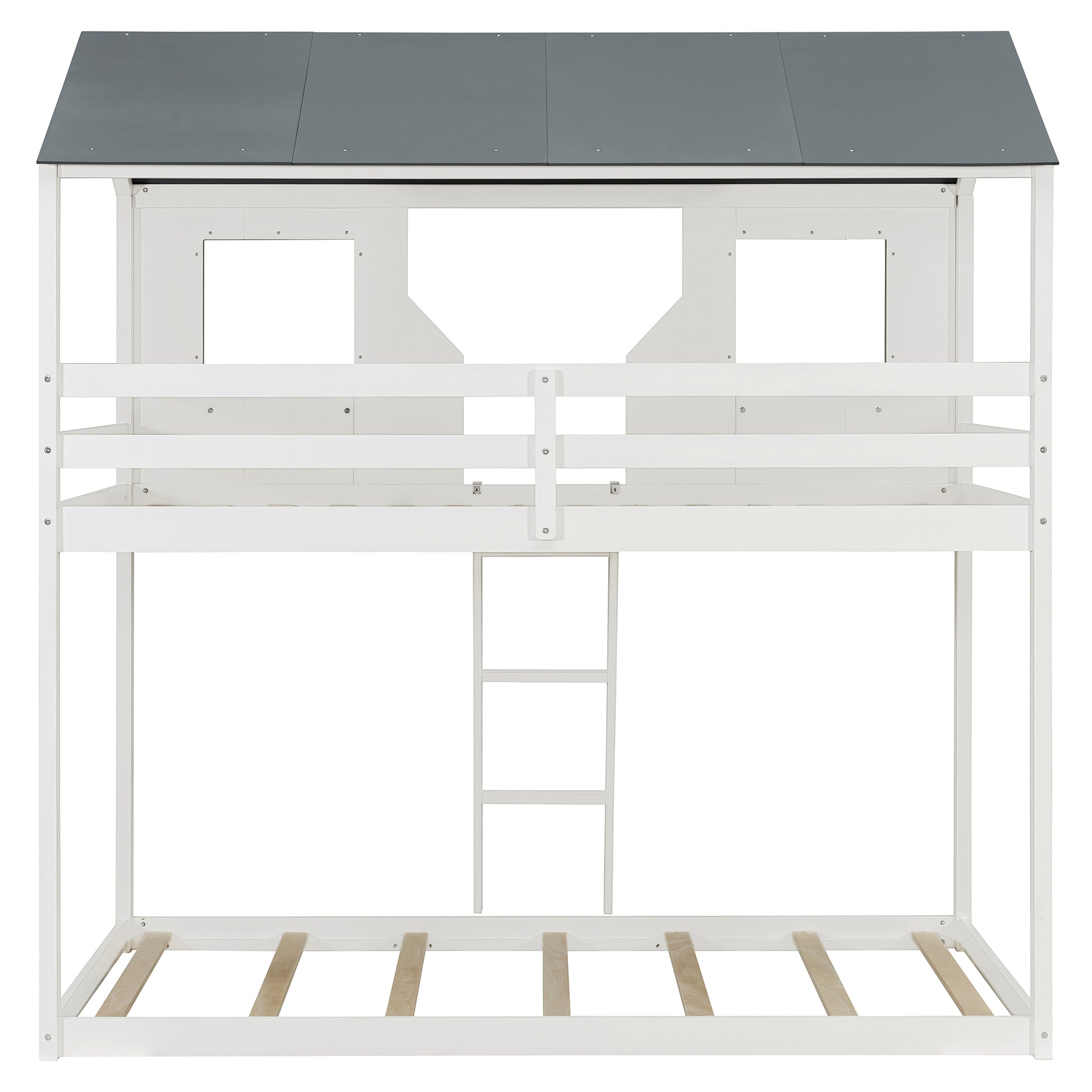 Twin Over Twin Bunk Bed Wood Bed with Roof, Window, Guardrail, Ladder (White)(OLD SKU: LT000045AAK-1) image 10