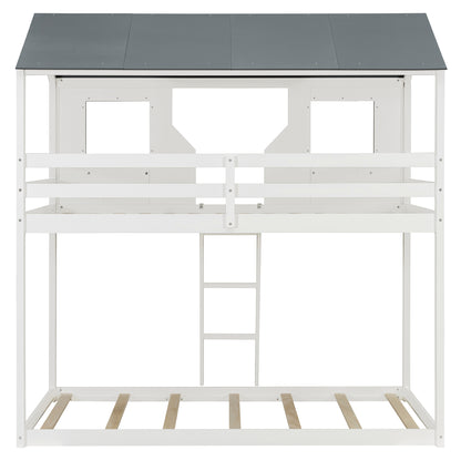 Twin Over Twin Bunk Bed Wood Bed with Roof, Window, Guardrail, Ladder (White)(OLD SKU: LT000045AAK-1) image 10