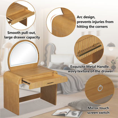 39" Makeup Vanity Table with Mirror Touch Screen Lighted Mirror, Dressing Table with Drawer for Bedroom, Natural image 5