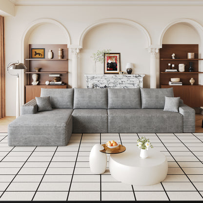 135" Cloud Sectional Couch with L-Shape Chaise,Modern Modular Sofa with Deep Seat, Upholstered Couches for Living Room Bedroom,No Assembly Required, Grey(Plush Corduroy Fabric) image 1