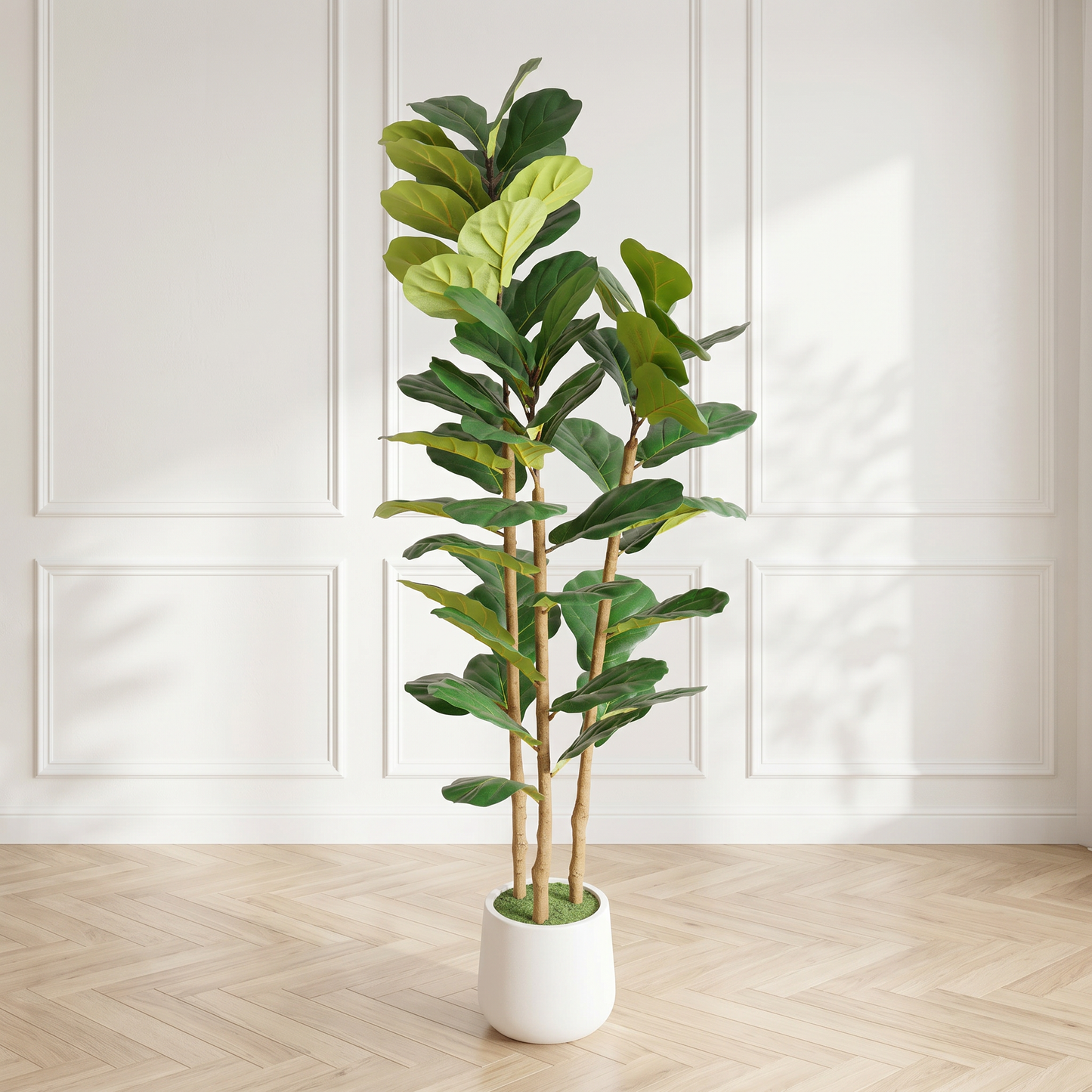 5.2FT Artificial Fiddle Leaf Fig Tree With Decorative White Pot, Real Touch Fake Indoor Plant for Home Office Living Room Corner Decoration, 1pc/set image 2