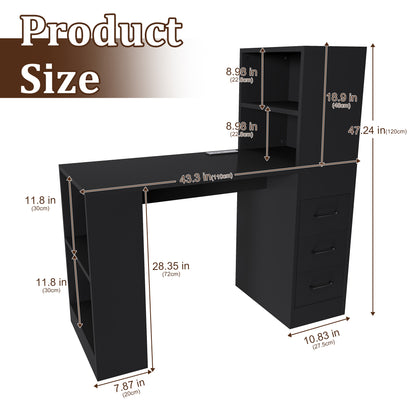 Black Computer Desk with 4-in-1 Socket, the Desk with 3 Slide Drawers and 4 Storage Levels, the Wooden Desk is Suitable for a Variety of Places image 11