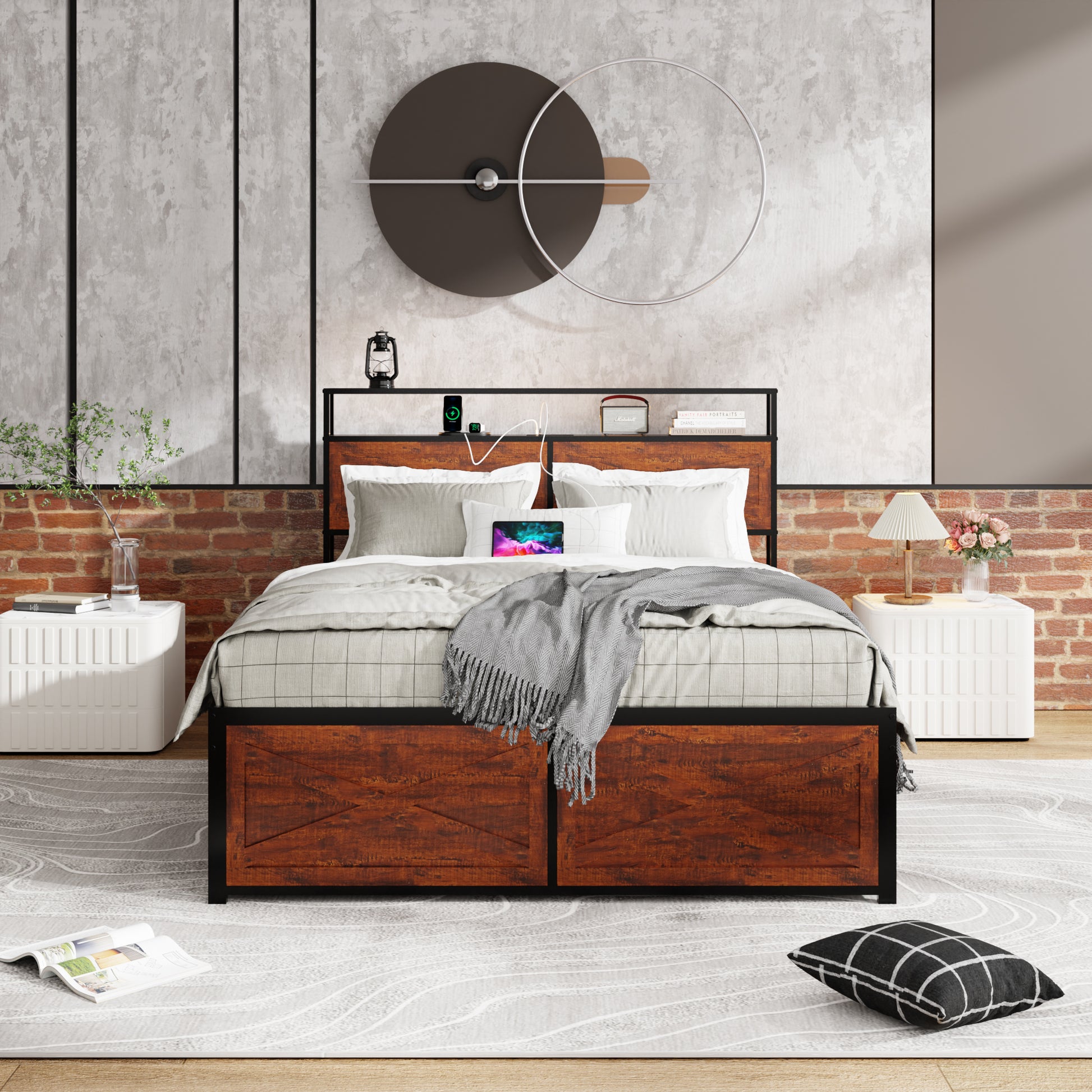 Queen Bed Frame with Storage Headboard and 12 Drawers LED Lights, Metal Platform Non-Slip Without Noise Mattress Foundation Strong Metal Slats Support,No Box Spring Needed image 2