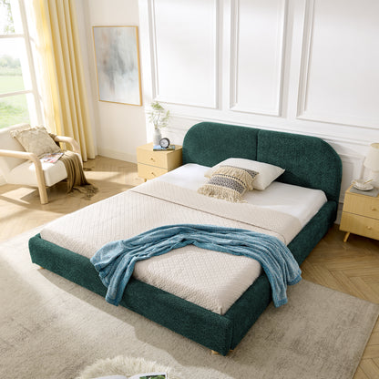 Queen Size Upholstered Bed Frame, Modern Minimalist Style with Tall Curved Headboard, Premium Circle Yarn Fabric & Sturdy Leg Support, Mattress Not Included-Green image 2
