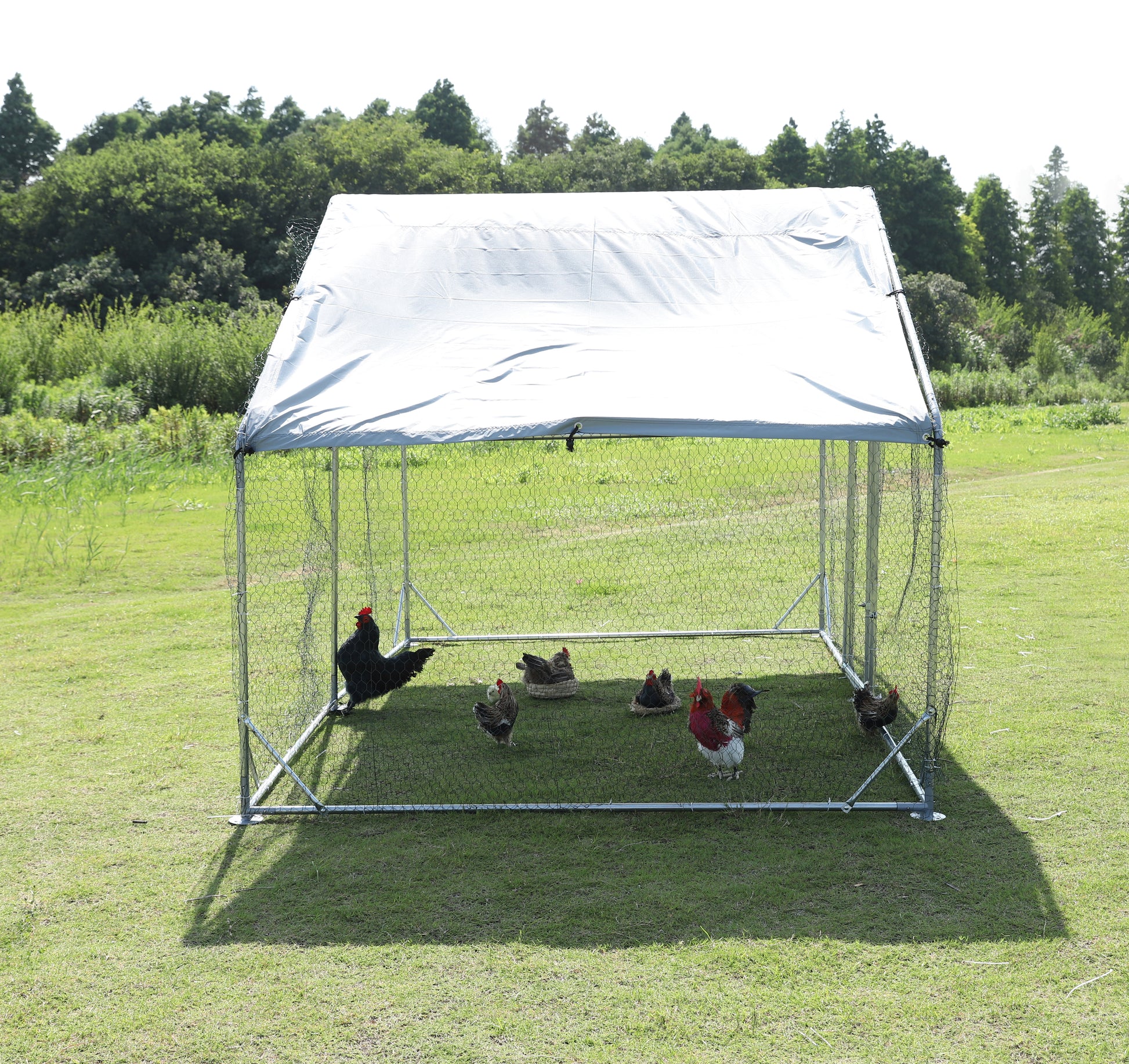 One rooms big size metal chicken coop upgrade three support steel wire impregnated plastic net cage, Oxford cloth silver plated waterproof UV protection, duck chicken rabbit image 4