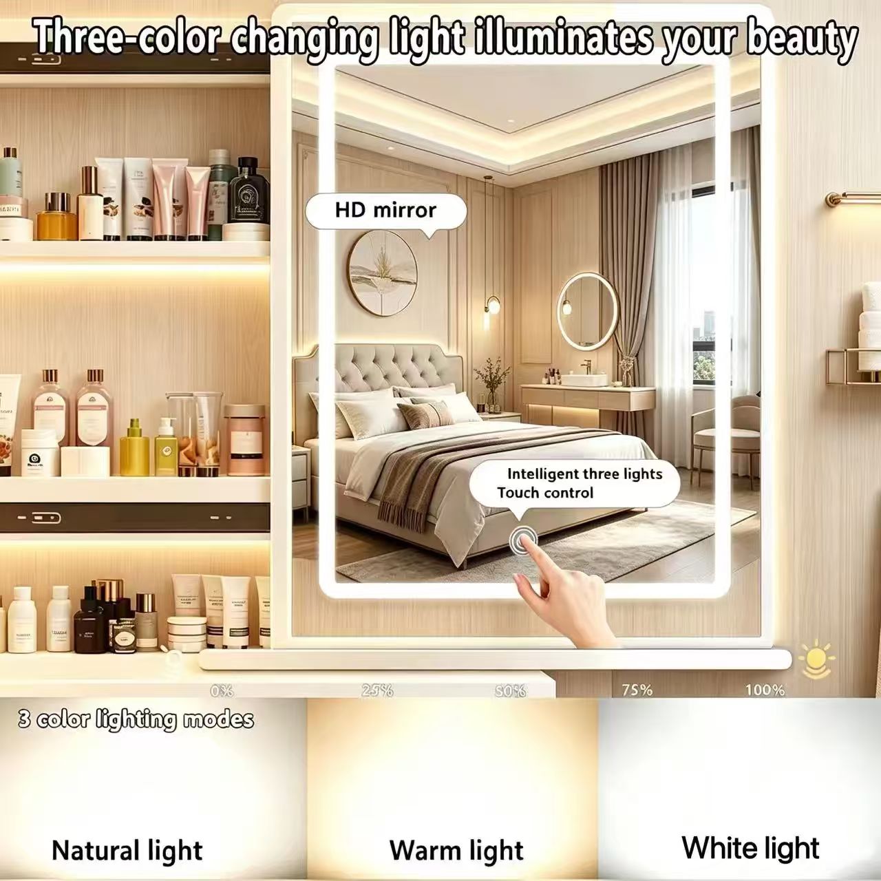 Modern-style white vanity set includes LED-lit mirror, bedroom makeup table with storage and cushioned stool; suitable for teens and adults home dressing rooms/bedrooms image 5