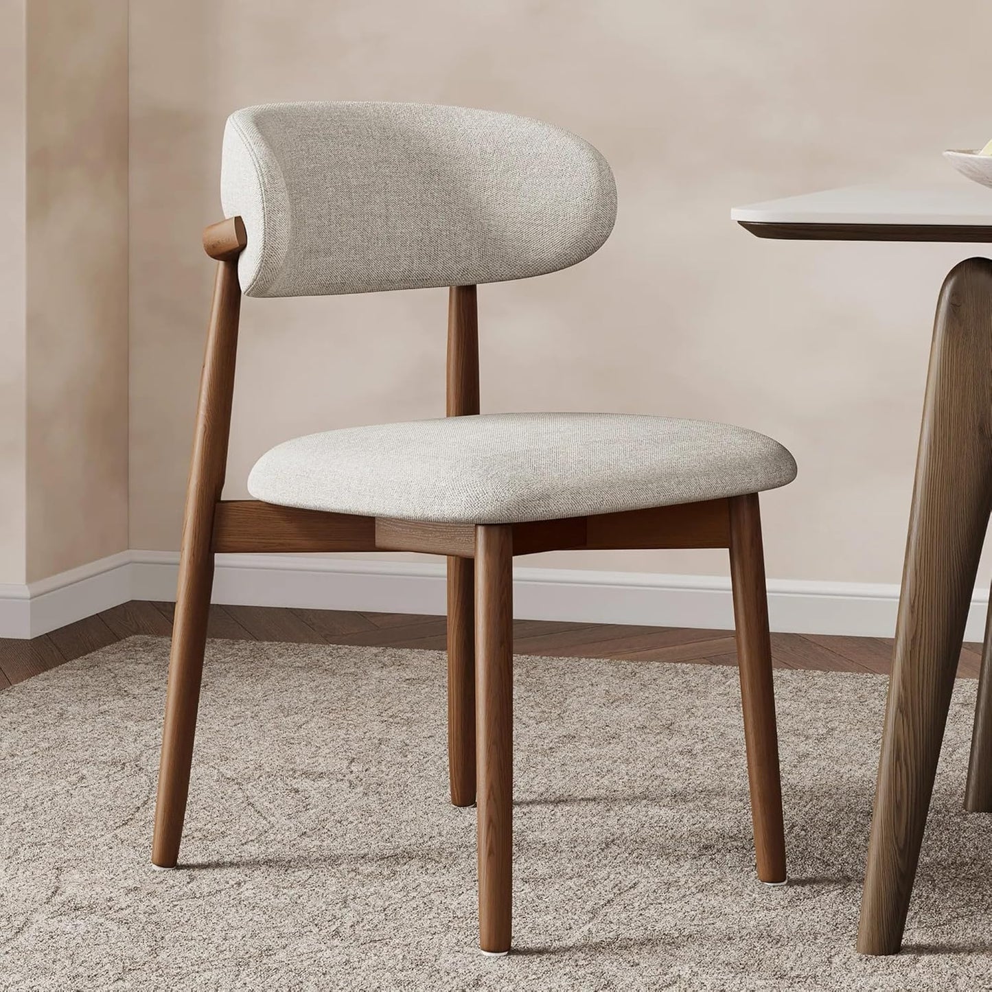 Set of 2 Solid Ash Wood Dining Chairs, Mid-Century Modern Hardwood Kitchen Side Chairs with Upholstered Seat and Ergonomic Curved Backrest, Japandi Style Heavy Duty 330 LBS Capacity-WALNUT image 5