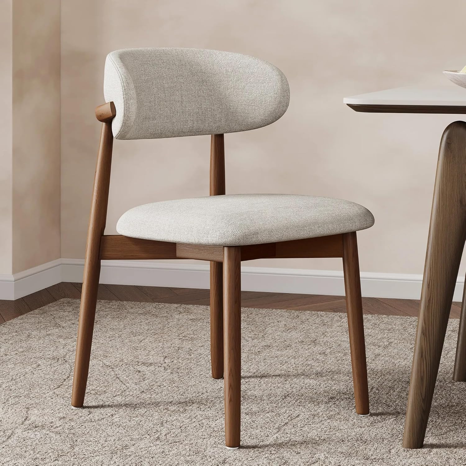 Set of 2 Solid Ash Wood Dining Chairs, Mid-Century Modern Hardwood Kitchen Side Chairs with Upholstered Seat and Ergonomic Curved Backrest, Japandi Style Heavy Duty 330 LBS Capacity-WALNUT image 5