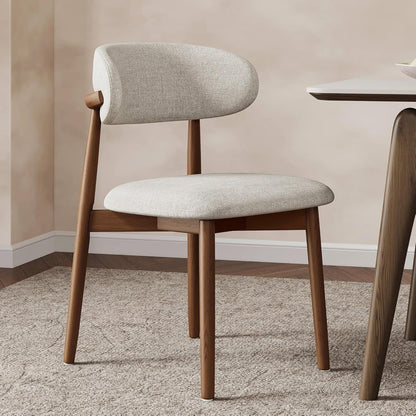 Set of 2 Solid Ash Wood Dining Chairs, Mid-Century Modern Hardwood Kitchen Side Chairs with Upholstered Seat and Ergonomic Curved Backrest, Japandi Style Heavy Duty 330 LBS Capacity-WALNUT image 5