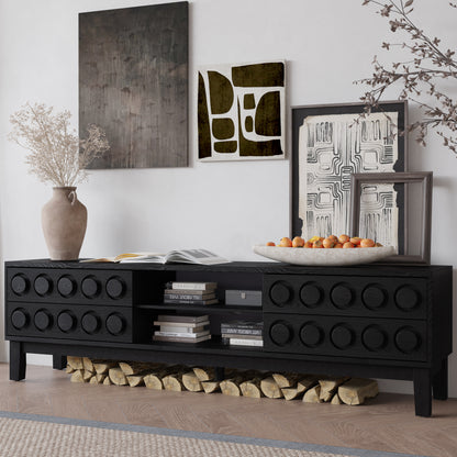 Modern Mid-Century Media Console with 4 Drawers and Cable Management, TV Console Table for TVs up to 75",Entertainment Center for Living Room and Office(Black) image 8