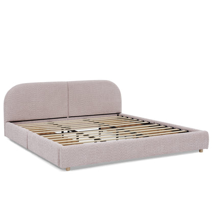 King Size Upholstered Bed Frame Modern Minimalist Style - Circle Yarn Fabric, Tall Curved Headboard, Sturdy Leg Support & Wheeled Drawer Storage, Mattress Not Included - Pink image 10
