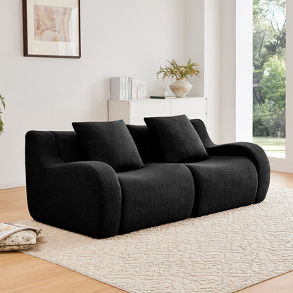 Soft Teddy Fabric Boneless Sofa,No Assembly Required Streamlined Design,Anti-Slip Design 32D High Density Sponge Fits Living Rooms Bedrooms,Black image 1