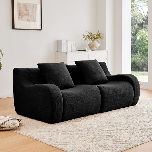 Soft Teddy Fabric Boneless Sofa Black - Front View
