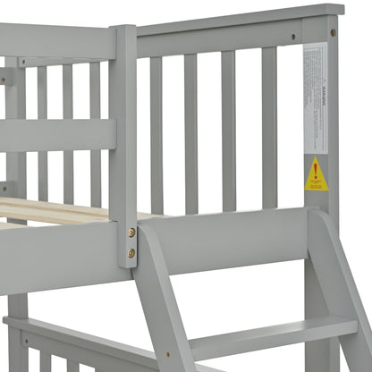 Twin Over Full Bunk Bed with Storage Drawers, Wooden Bunk Bed with Ladder and Safety Guard Rails –Gray image 10