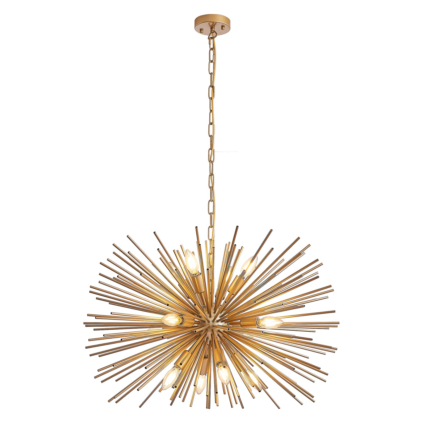 29" Mid-Century Modern 12-Light Starburst Chandelier – Gold Sputnik Pendant Light Fixture for Living Room, Dining Room, or Foyer (Bulb Not Included) image 11