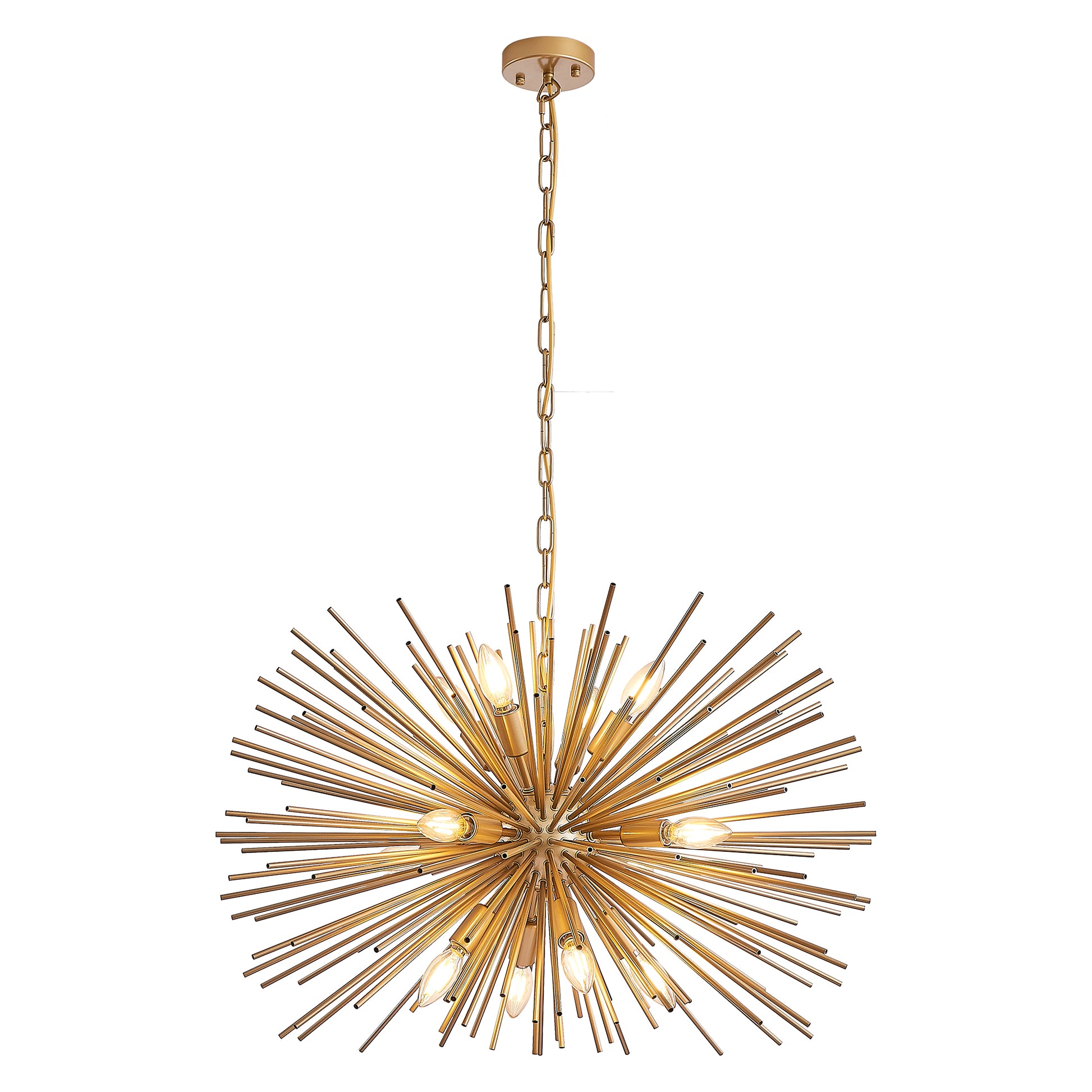 29" Mid-Century Modern 12-Light Starburst Chandelier – Gold Sputnik Pendant Light Fixture for Living Room, Dining Room, or Foyer (Bulb Not Included) image 11