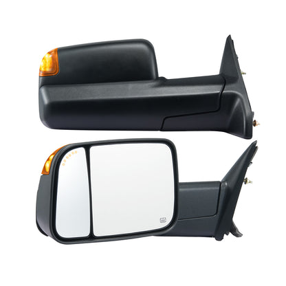 Towing Mirrors Fit for 2009-2018 Dodge Ram 1500, 2010-2018 Ram 2500 3500, Ram Classic 2019-2023 Power Heated with Signal Light & Puddle Light, Manual Controlling Flipping Folding, Black image 1