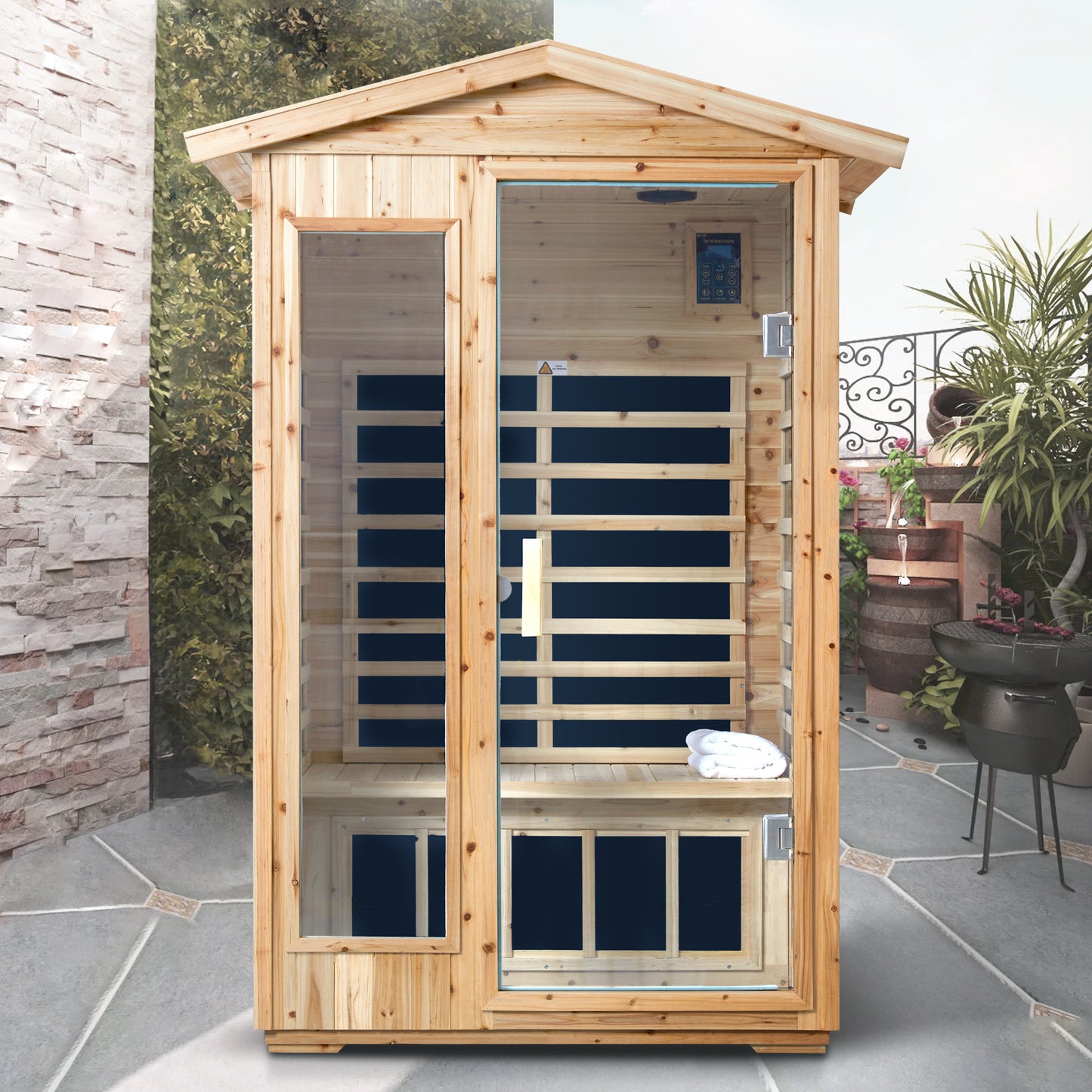 Two person Far infrared old fir outdoor sauna room image 1