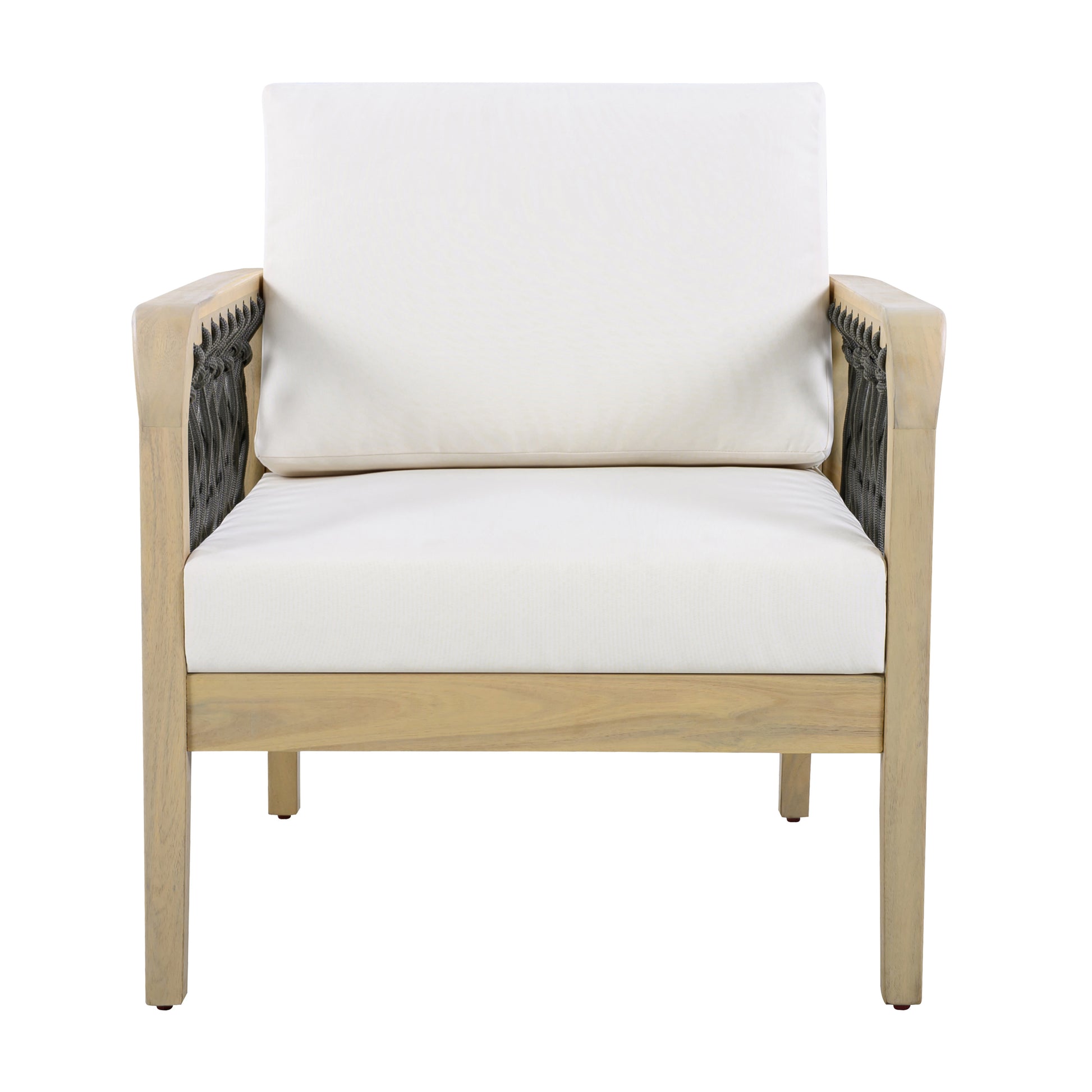 Outdoor Acacia Wood Club Chair with Handwoven Rope(Set of 2), Light Teak Finish image 7