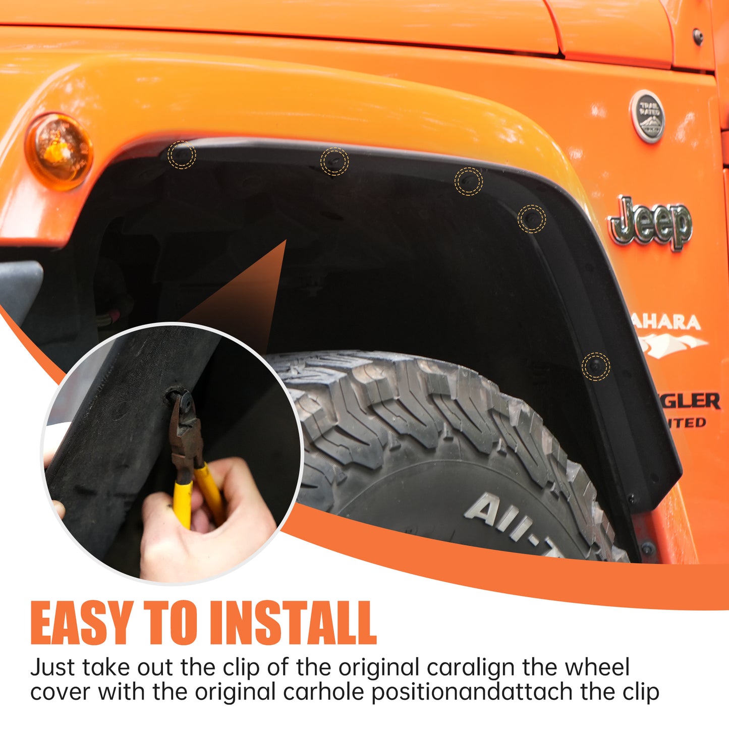 Front & Rear Fender Flares Compatible with 2007-2017 Jeep Wrangler JK JKU, Off-Road Wheel Flares Liner 4 PCS image 4