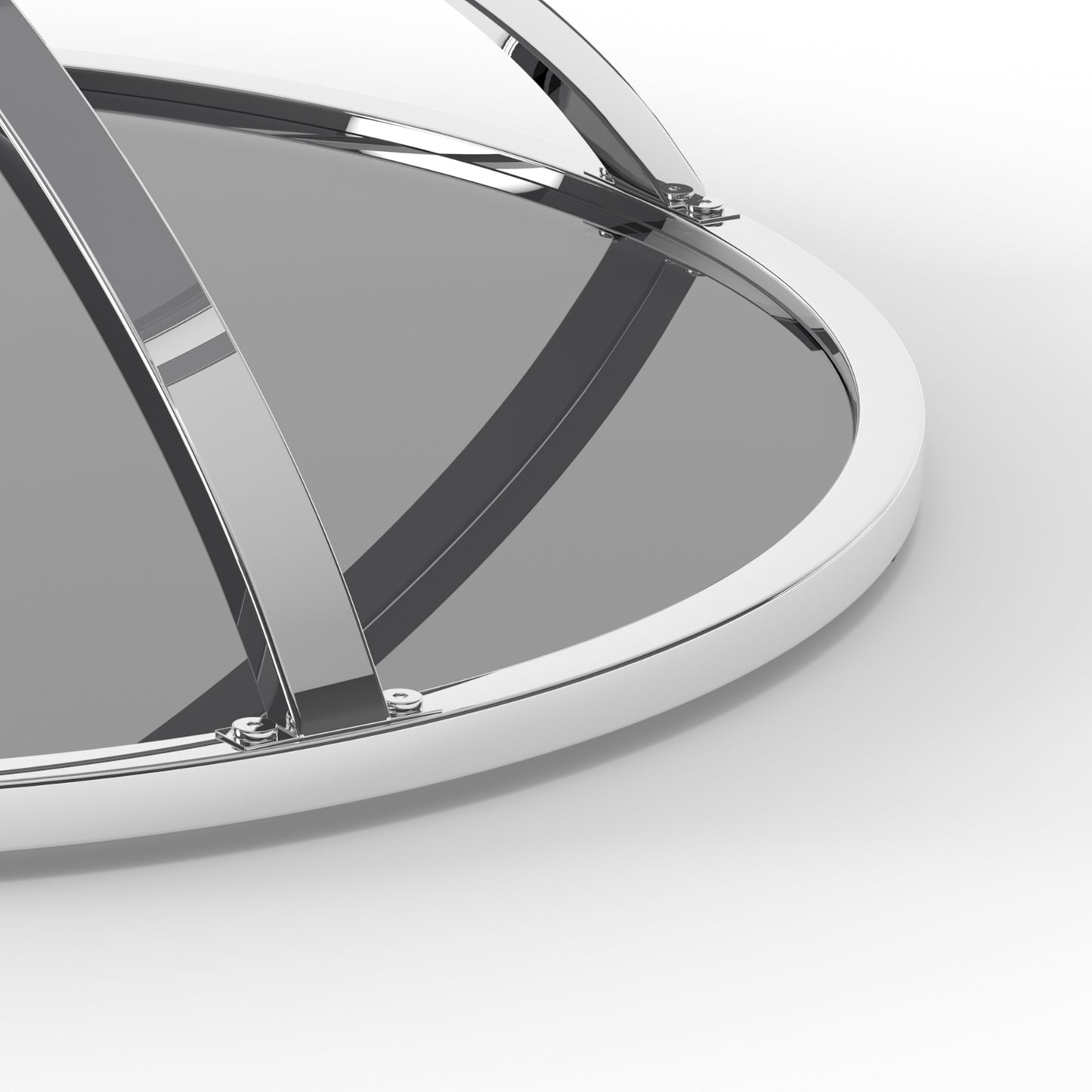 31.50'' Modern Glass Coffee Table with 2 Tiers, Ring-Shaped Frames, Chrome Finish and Gray Tempered Glass, Round Coffee Table for Living Room, Bedroom and Office, Silver image 9