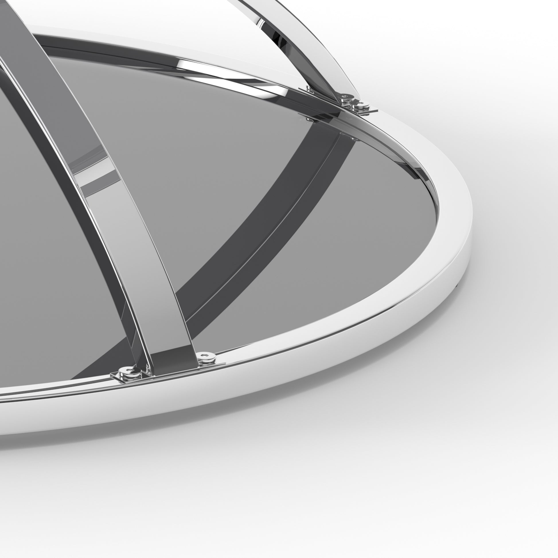 31.50'' Modern Glass Coffee Table with 2 Tiers, Ring-Shaped Frames, Chrome Finish and Gray Tempered Glass, Round Coffee Table for Living Room, Bedroom and Office, Silver image 9