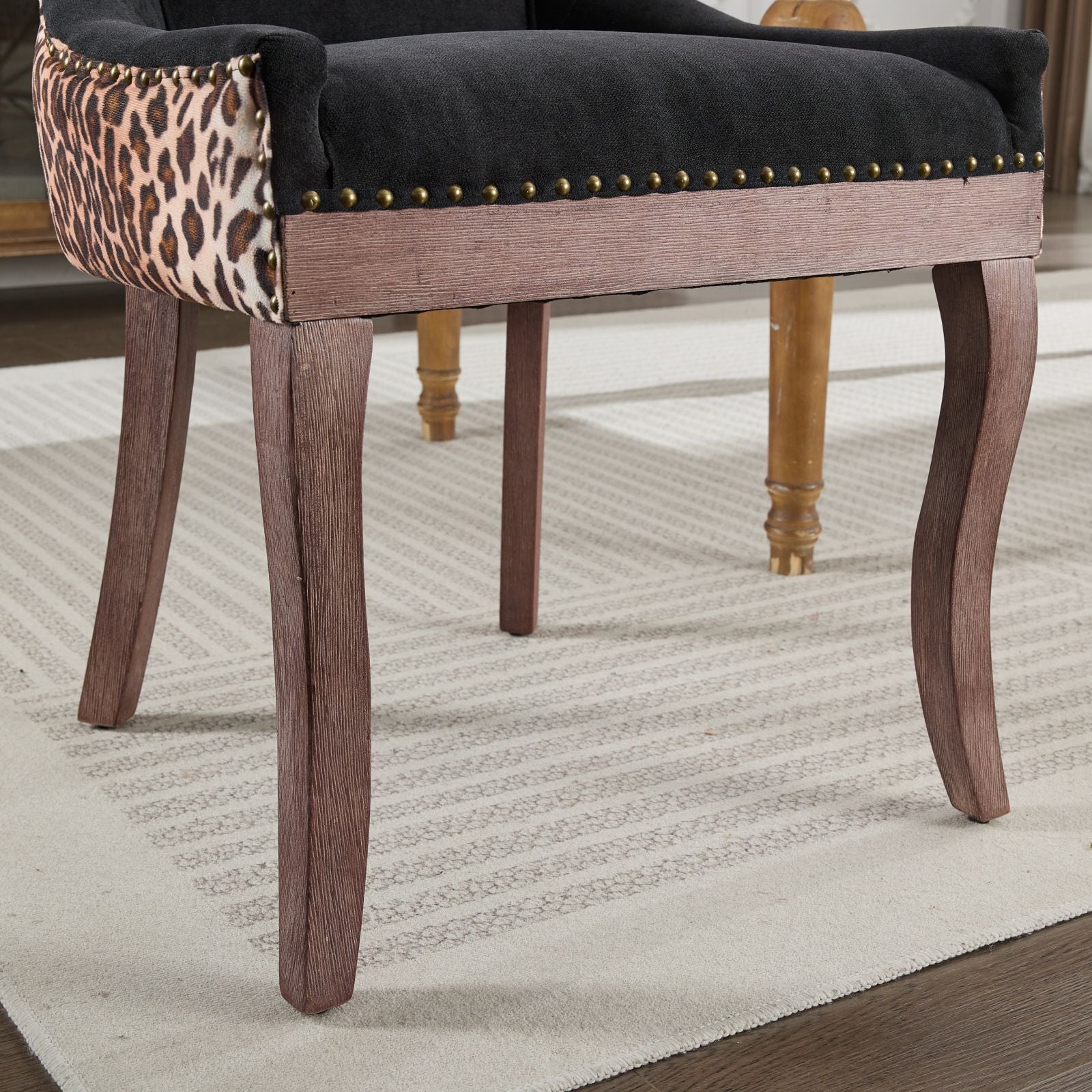 A&A Furniture,Ultra Side Dining Chair, Thickened fabric chairs with neutrally toned solid wood legs, Bronze nail head, Set of 2,Leopard Print image 12