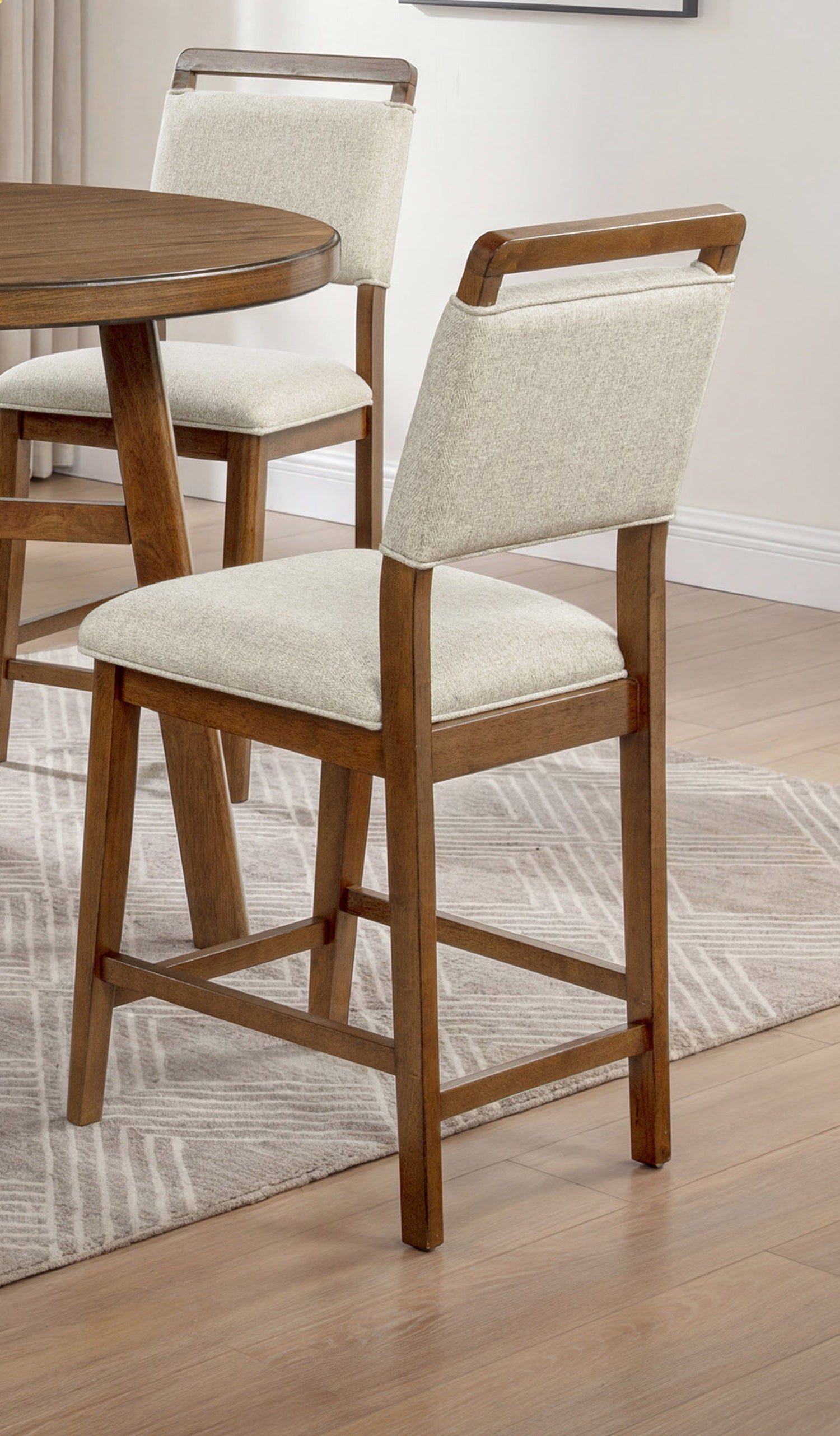 2pc Counter Height Chair Stool Fabric Upholstered with Plush Rich Wood Brown Finish Wood Frame Dining Room Wooden Furniture image 2