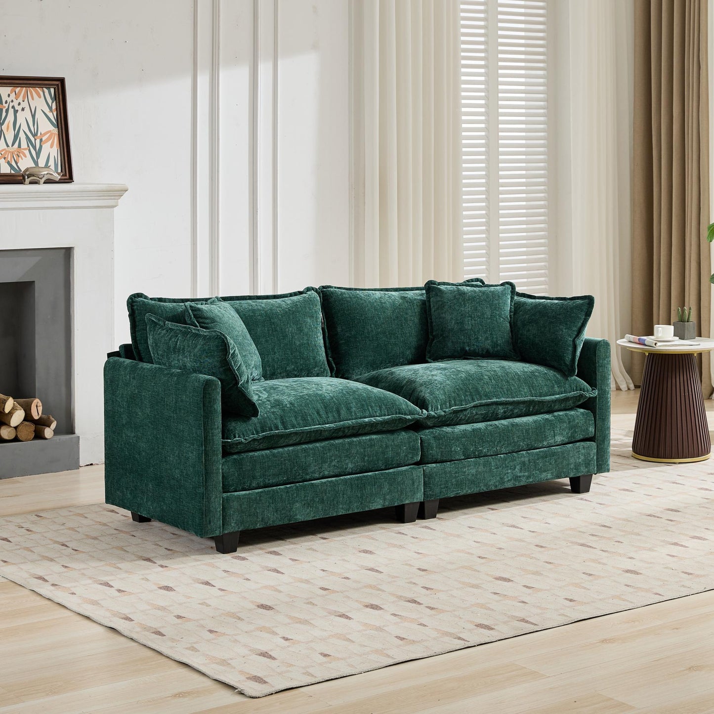 Cloud Sofa LoveSeat (Ottoman is not included), Modern Sectional Couch, for Living Room Bedroom and Apartment, Comfy Double Layer Upholstered Seat Cushion, Breathable Chenille Fabric, Green,SW5012GN image 1