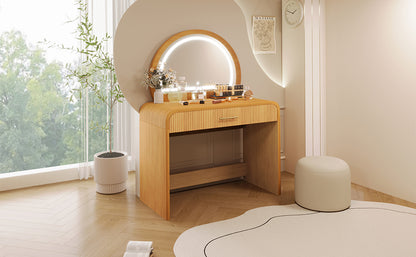 39" Makeup Vanity Table with Mirror Touch Screen Lighted Mirror, Dressing Table with Drawer for Bedroom, Natural image 11