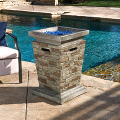 Outdoor 19.50" MGO Fire Column - 40,000 BTU, Natural Stone (Tank Inside)
