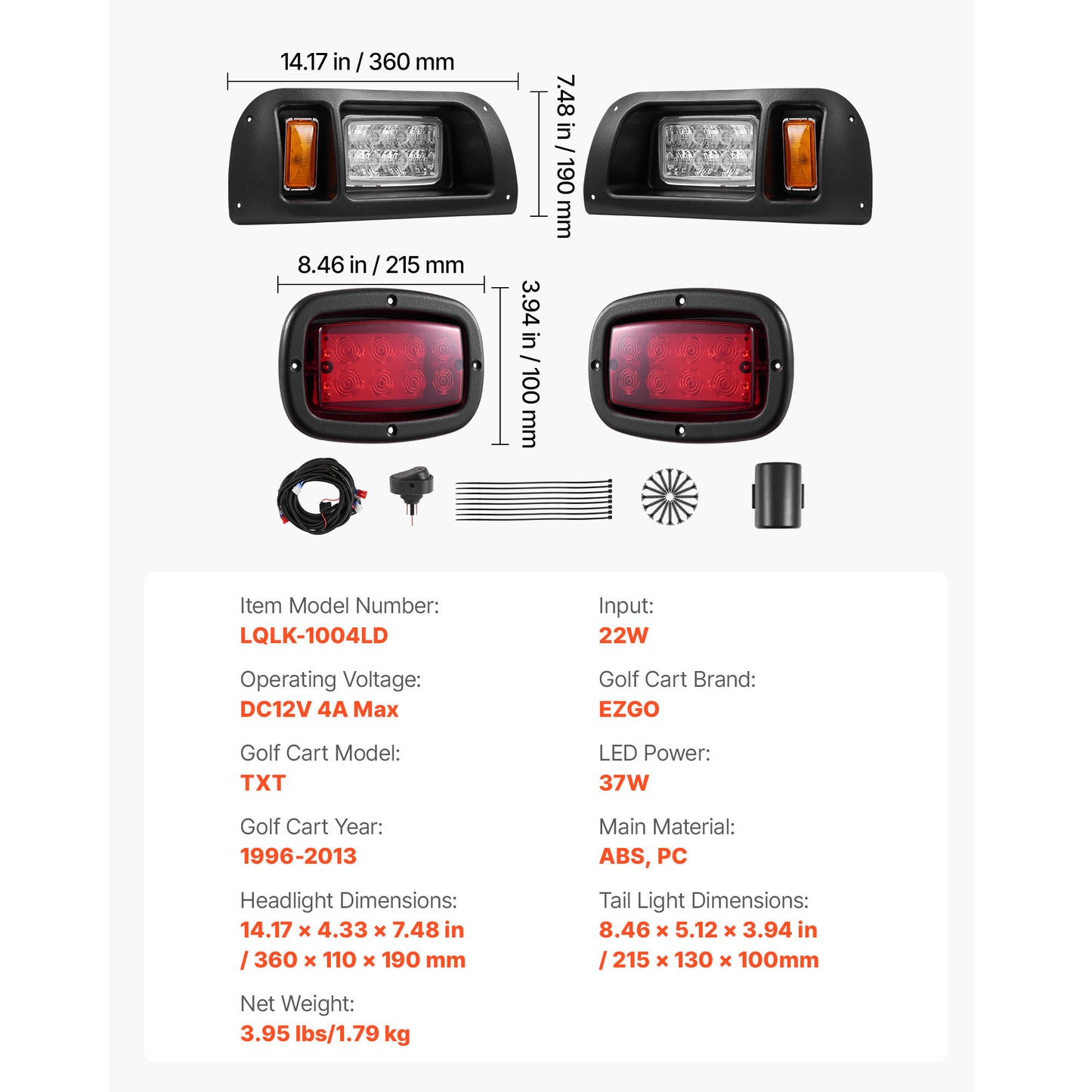 12 Volt Golf Cart LED Headlight Tail Light Kit For EZGO TXT 1996-2013 Models image 7