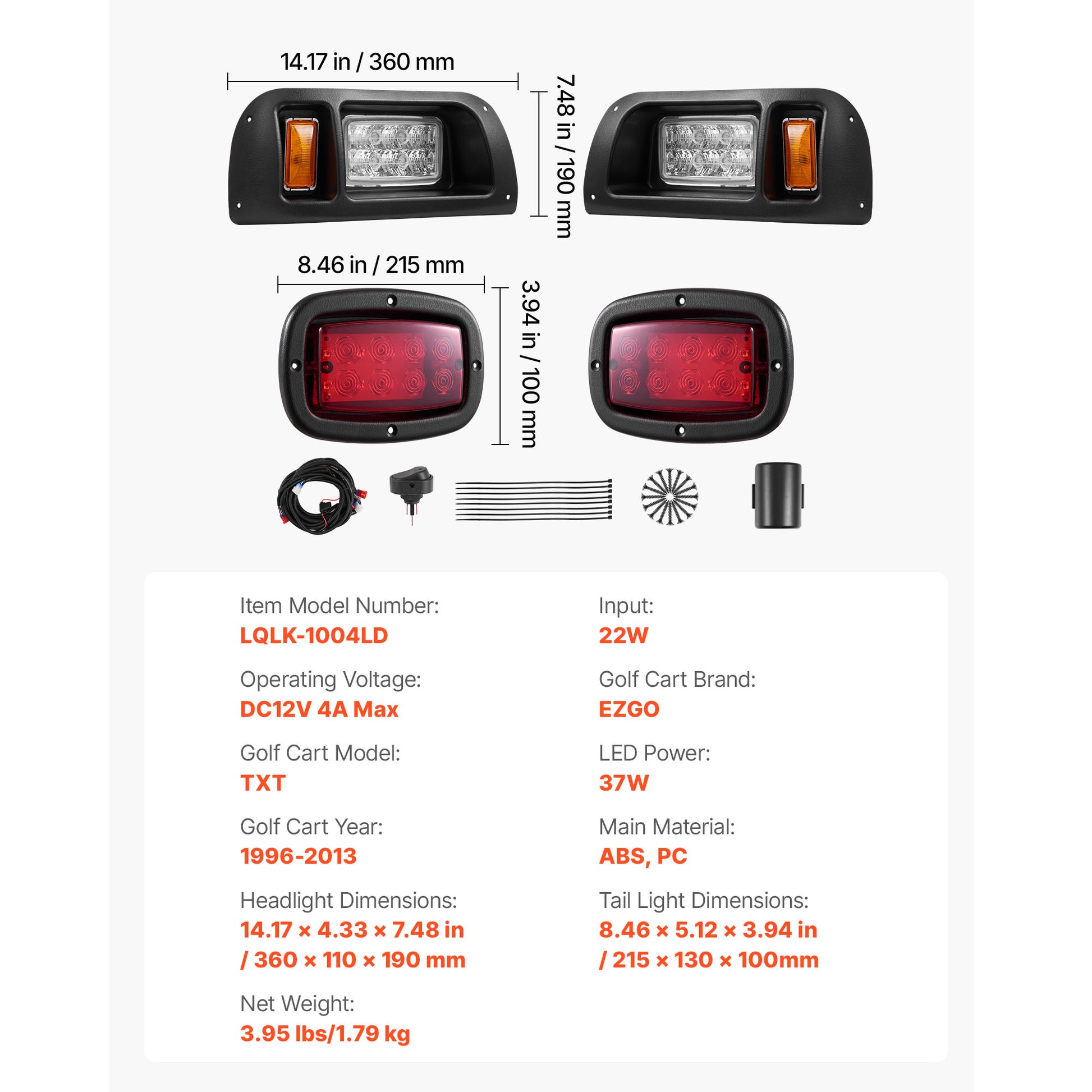 12 Volt Golf Cart LED Headlight Tail Light Kit For EZGO TXT 1996-2013 Models image 7