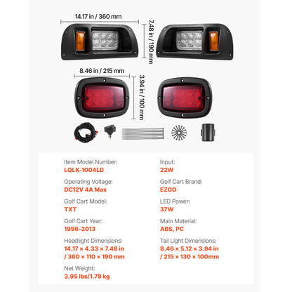 12 Volt Golf Cart LED Headlight Tail Light Kit For EZGO TXT 1996-2013 Models image 7