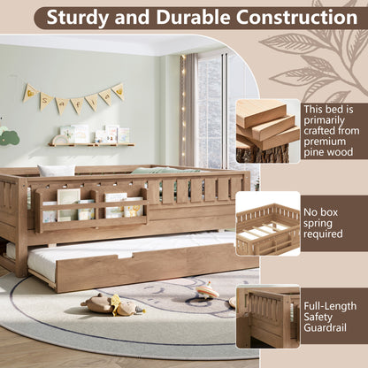 Full with built-in bookshelves and small staircase, high-quality safety rails, and Trundle,Natural image 5