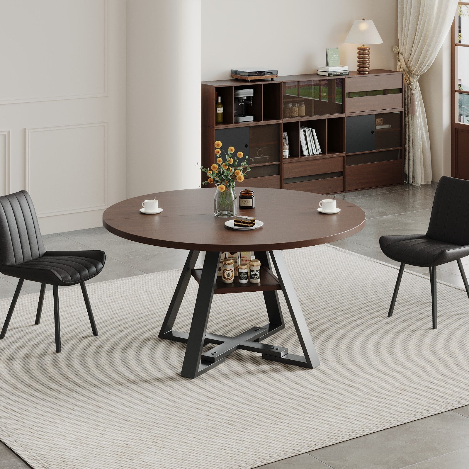 Round dining table in black walnut, 115cm. image 7