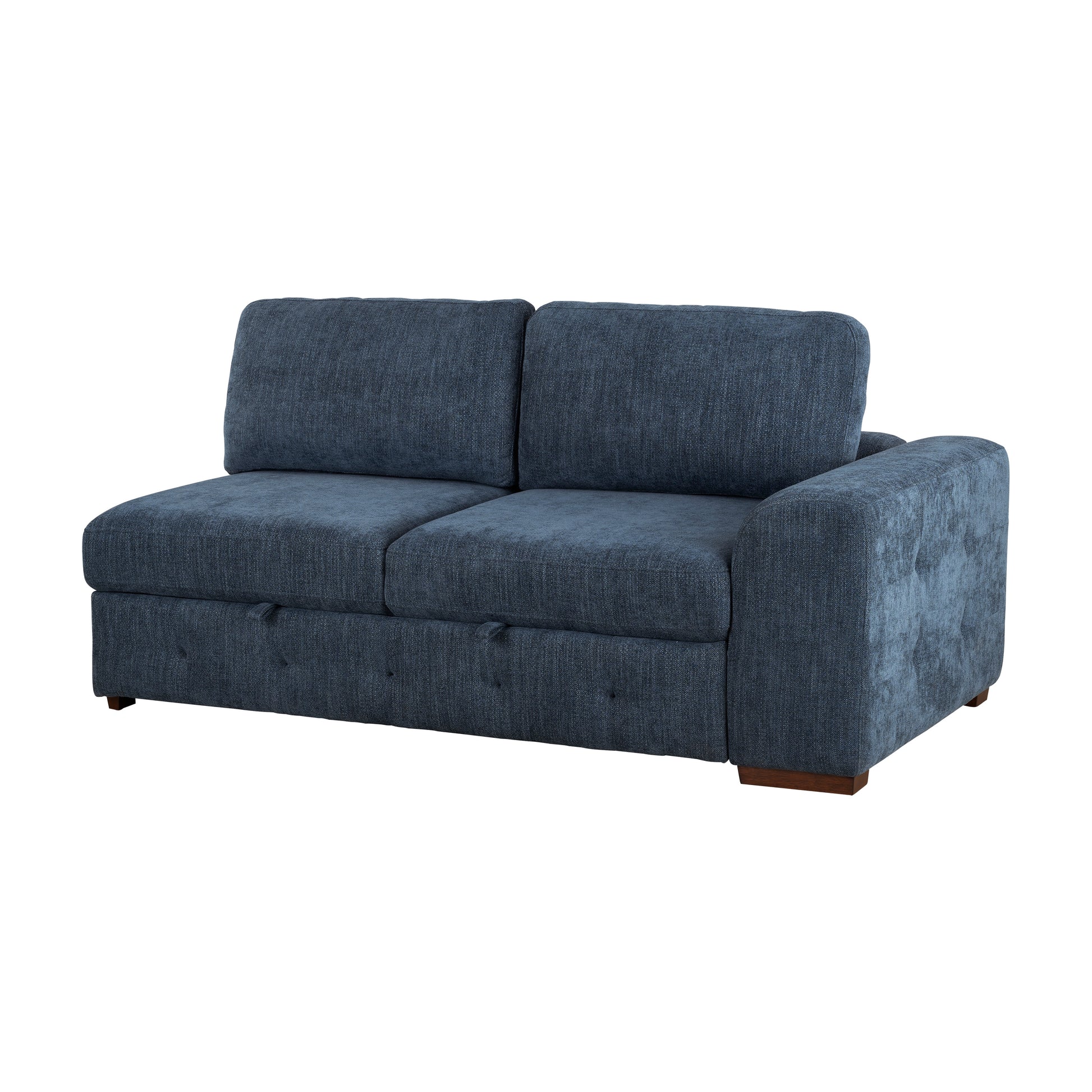 Modern Blue One Arm 2-Seater Sofa with Pull-out Bed Right Side Tufted Chenille Fabric Upholstery Solid Wood Living Room Furniture 1pc image 2