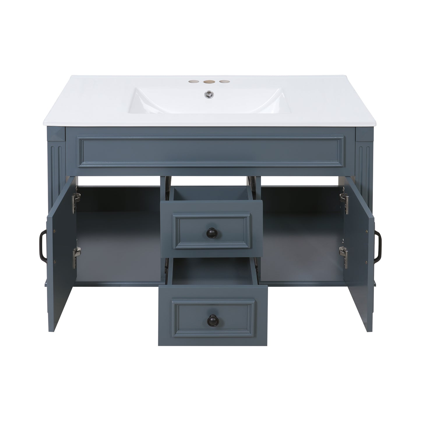 36 inch Wall Mounted Bathroom Cabinet with Ceramic Sink and Drawers, French Simple Style Vanity with Soft Closing Hinges image 11