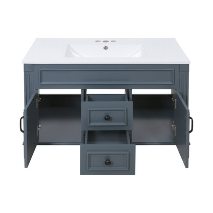 36 inch Wall Mounted Bathroom Cabinet with Ceramic Sink and Drawers, French Simple Style Vanity with Soft Closing Hinges image 11