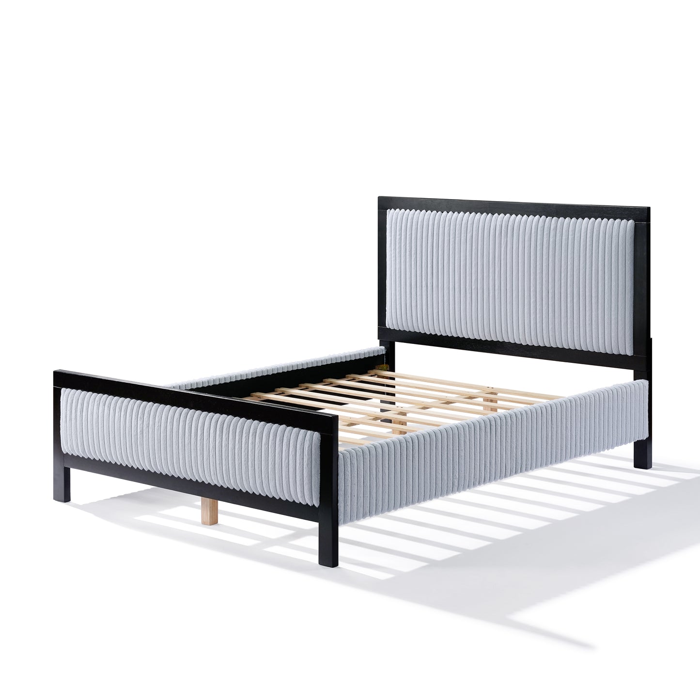 Queen Upholstered Bed with Fluffy Soft Headboard,Grey+Black Frame image 4