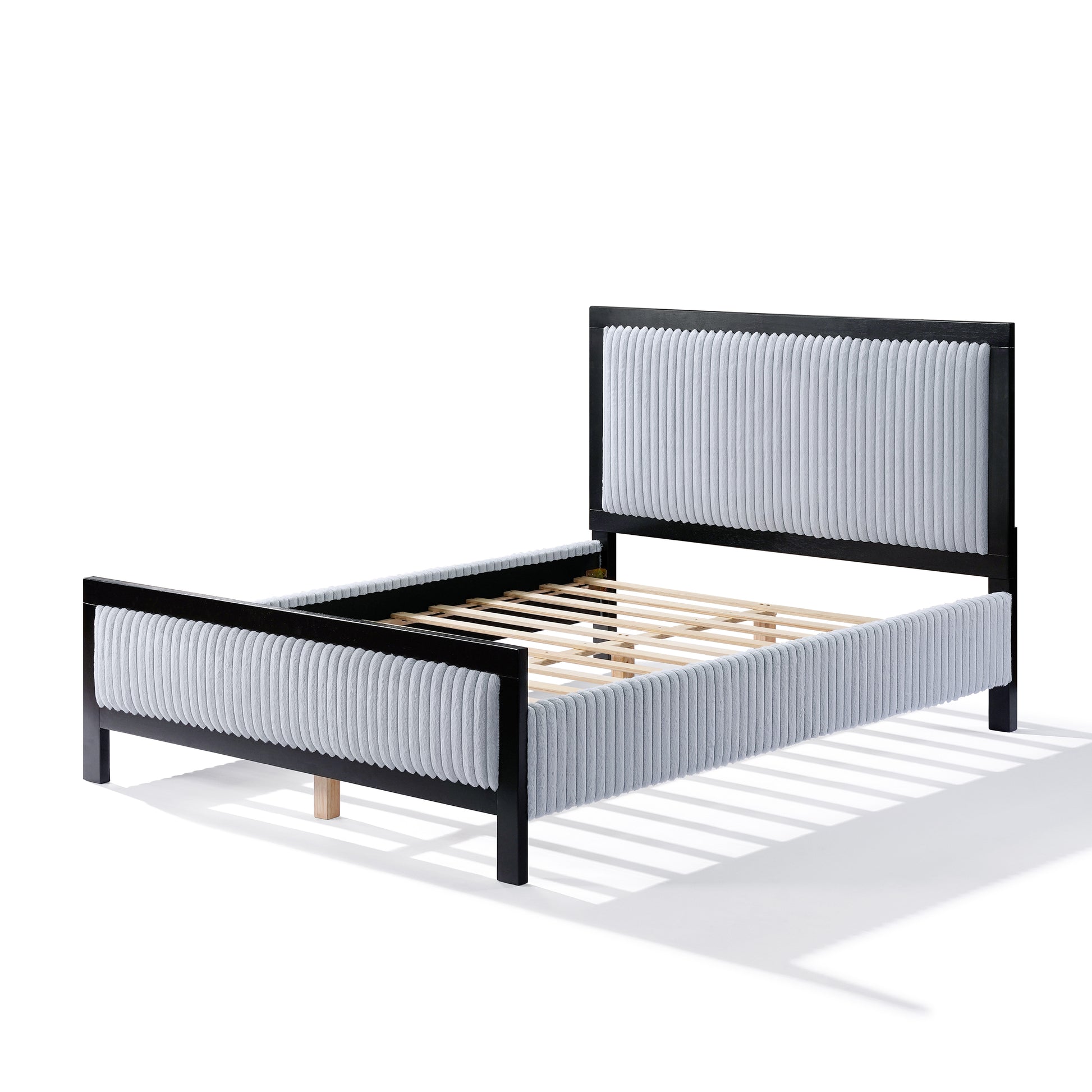 Queen Upholstered Bed with Fluffy Soft Headboard,Grey+Black Frame image 4