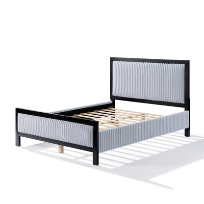Queen Upholstered Bed with Fluffy Soft Headboard,Grey+Black Frame image 4