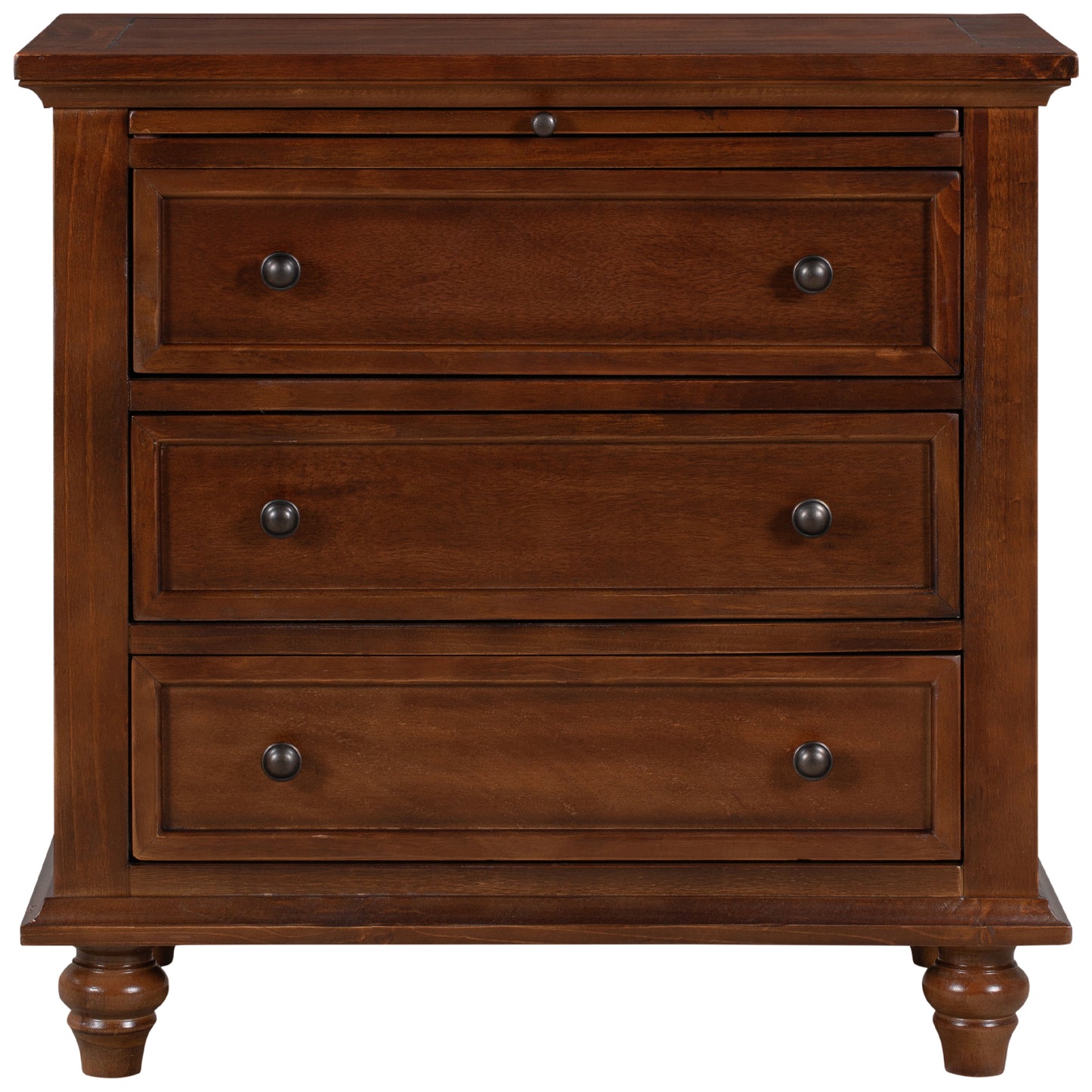 U_STYLE 27.6''Nightstand with Pine Wood veneer, Fashion Bedside Cabinet with 3 Drawers and pull-out tray, Minimalist Sofa Side Table with rubber legs and Metal handle for Bedroom Sofa Couch Office image 7