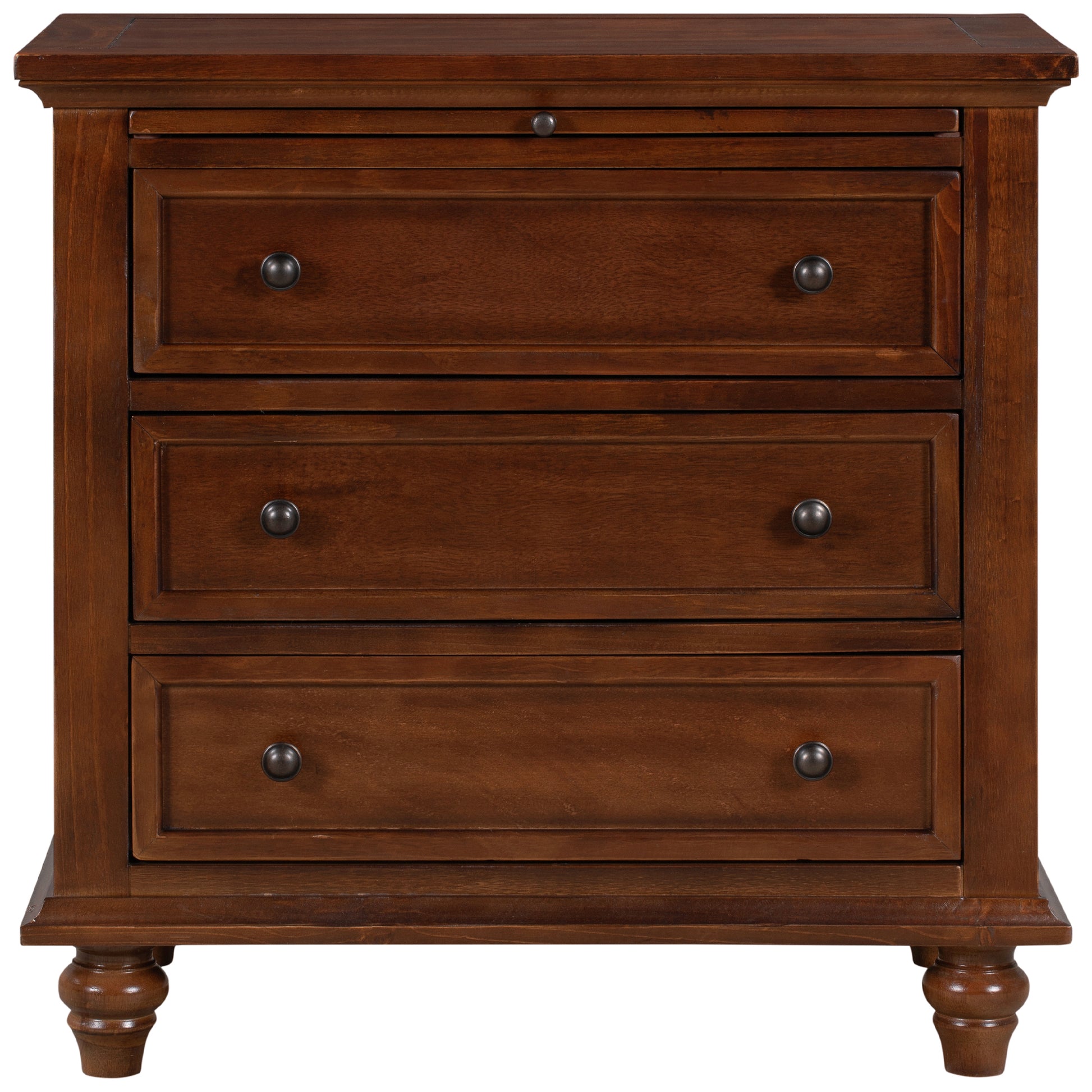 U_STYLE 27.6''Nightstand with Pine Wood veneer, Fashion Bedside Cabinet with 3 Drawers and pull-out tray, Minimalist Sofa Side Table with rubber legs and Metal handle for Bedroom Sofa Couch Office image 7